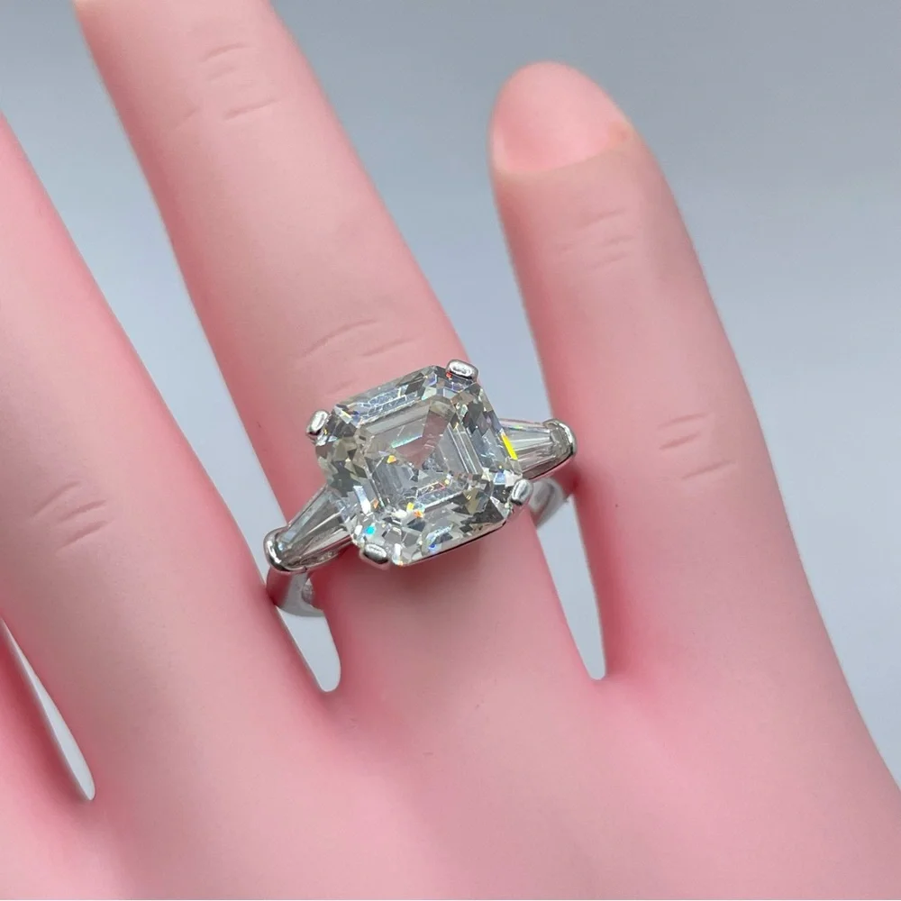 Lafonn Sterling Silver Radiant Cut CZ Ring Baguette Side Stones Bridal